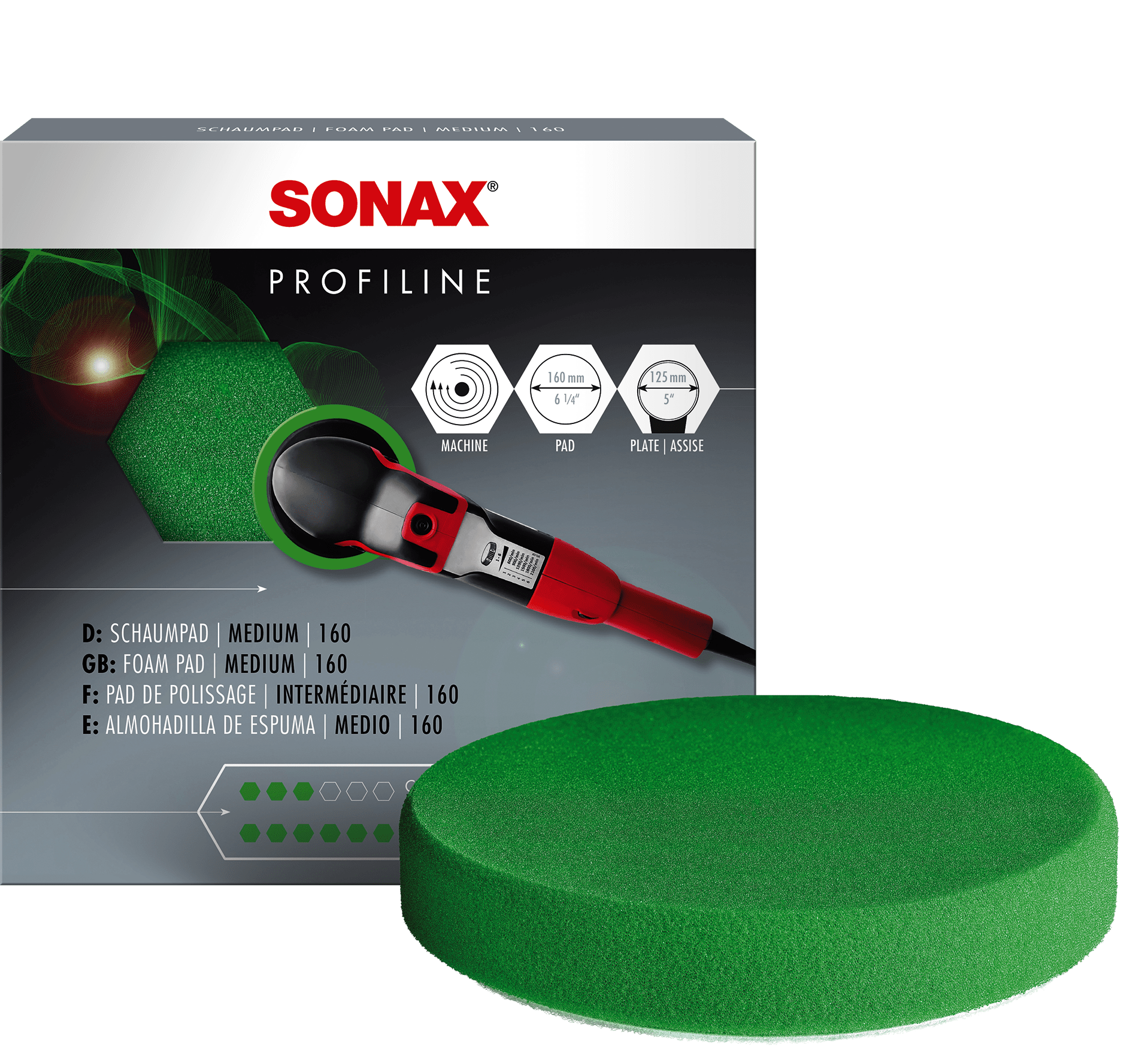 SONAX Vidutinio kietumo žalias poliravimo padas, 160mm