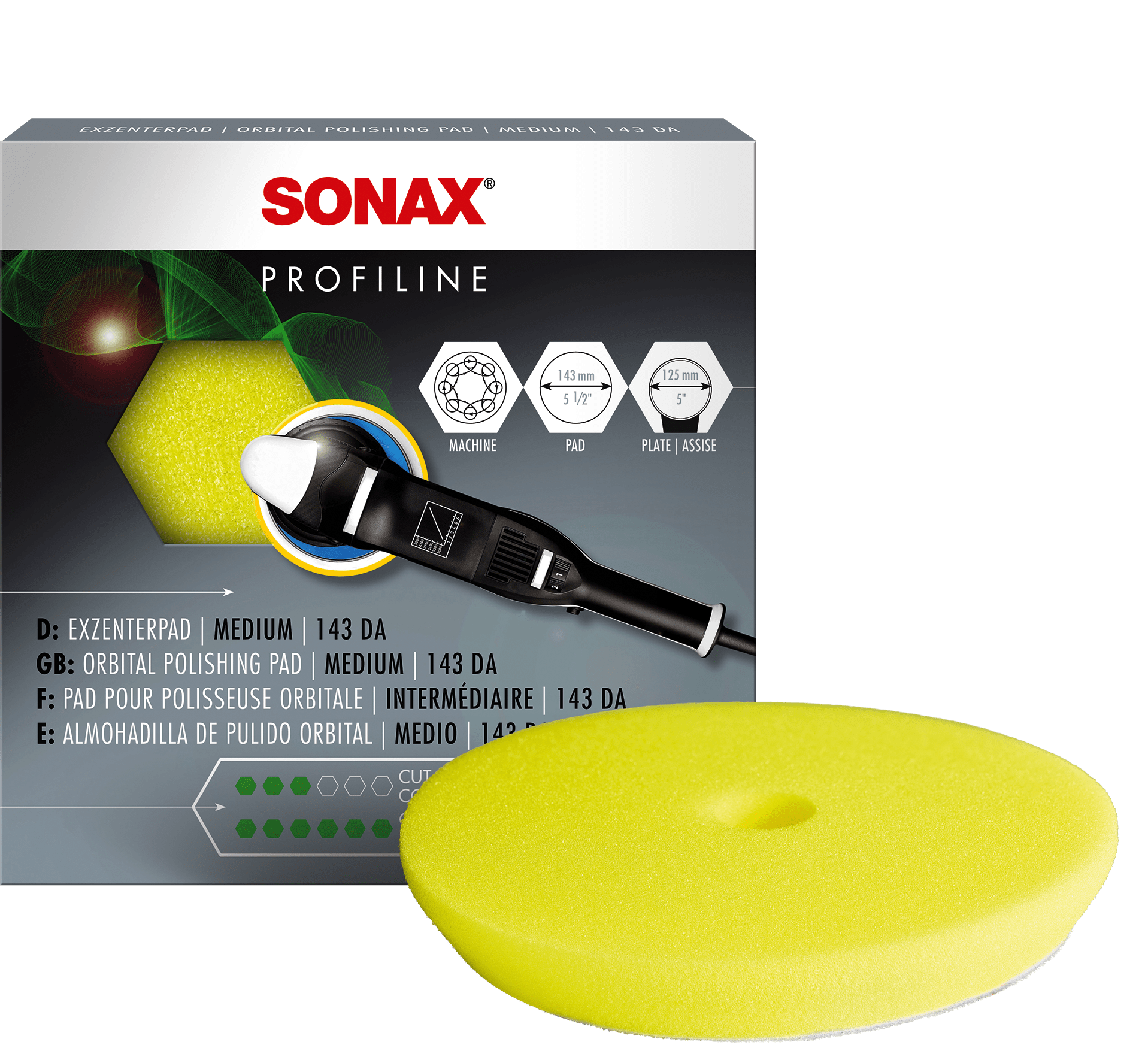 SONAX geltonas poliravimo padas orbitinei mašinėlei, d143mm
